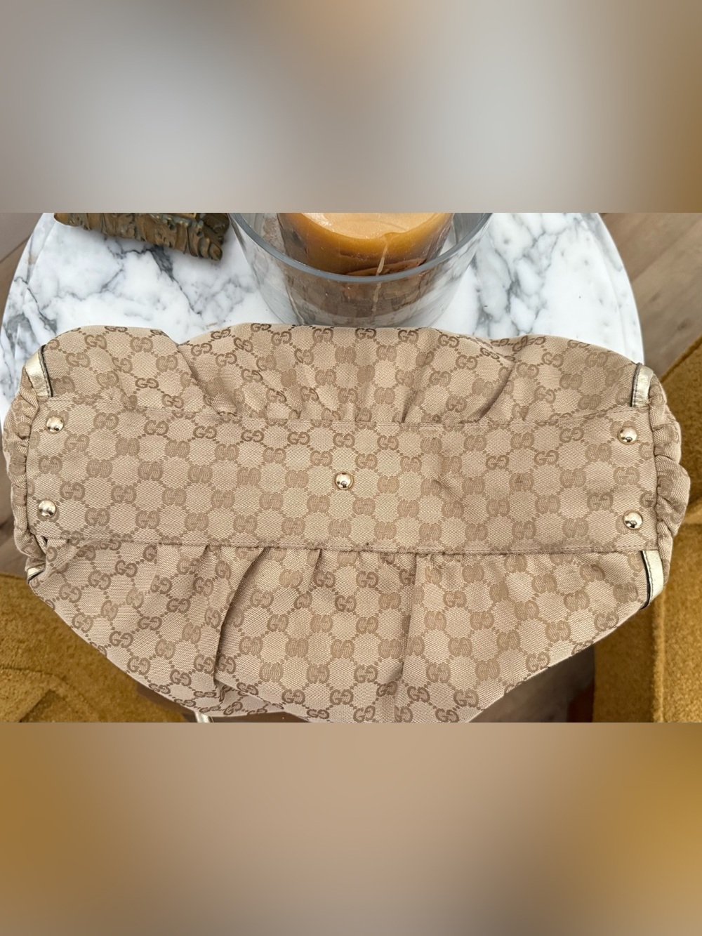 Gucci D-Ring Tote in GG Canvas with Gold Metallic Leather Trim - Picture 8 of 10